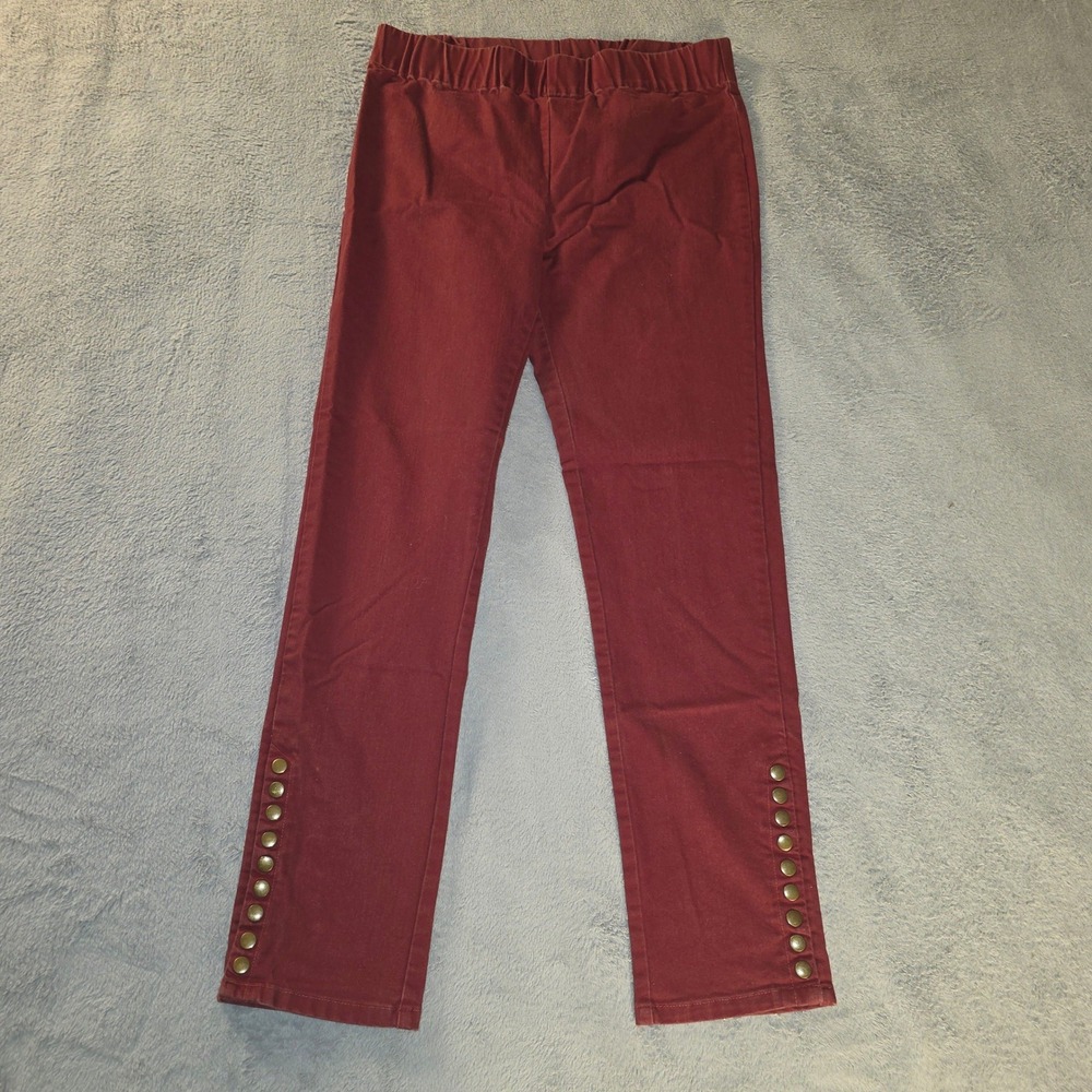 Soft Surroundings Burgundy Elastic Waist Crop Pants Brass Button Hem Small